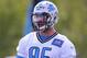 ALLEN PARK, MI - MAY 17: Kyle Van Noy #95 of the Detroit Lions watches the drills during the Rookie Minicamp on May 17, 2014 in Allen Park, Michigan. (Photo by Leon Halip/Getty Images)