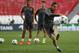 Real's Angel Di Maria kicks the ball, during a training session ahead of Saturday's Champions League final soccer match between Real Madrid and Atletico Madrid, in Luz stadium in Lisbon, Portugal, Friday, May 23, 2014. (AP Photo/Andres Kudacki)