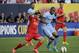 Liverpool midfielder Philippe Coutinho (10), left, challenges Manchester City midfielder Fernando (6) in the first half of a Guinness International Champions Cup soccer tournament match, Wednesday, July 30, 2014, at Yankee Stadium in New York. (AP Photo/Julie Jacobson)