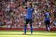 AS Monaco's Radamel Falcao gives a thumbs up during the Emirates Cup soccer match between Arsenal and AS Monaco at Arsenal's Emirates Stadium in London, Sunday, Aug. 3, 2014. (AP Photo/Matt Dunham)