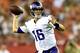 KANSAS CITY, MO - AUGUST 23: Matt Cassel #16 of the Minnesota Vikings looks to pass agianst the Kansas City Chiefs defense at Arrowhead Stadium on August 23, 2014 in Kansas City, Missouri. (Photo by Peter Aiken/Getty Images)