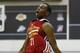 The Cleveland Cavaliers' Andrew Wiggins reacts after a play against the Milwaukee Bucks in an NBA summer league basketball game Friday, July 11, 2014, in Las Vegas. (AP Photo/John Locher)