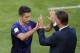 Netherlands' Robin van Persie, left, gives a high five to Netherlands' head coach Louis van Gaal after being substituted during the group B World Cup soccer match between Australia and the Netherlands at the Estadio Beira-Rio in Porto Alegre, Brazil, Wednesday, June 18, 2014. (AP Photo/Michael Sohn)