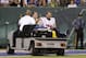 New York Giants guard Geoff Schwartz (74) is carted off the field after an injury in the second quarter against the New York Jets during a preseason NFL football game, Friday, Aug. 22, 2014, in East Rutherford, N.J. (AP Photo/Julio Cortez)