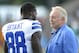 Dallas Cowboys owner Jerry Jones talks to wide receiver Dez Bryant (88) at the Pro Football Hall of Fame exhibition NFL football game between the Cowboys and the Miami Dolphins Sunday, Aug. 4, 2013, in Canton, Ohio. The Cowboys defeated the Dolphins, 24-20. (AP Photo/David Richard)
