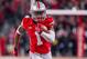 Nov 23, 2013; Columbus, OH, USA; Ohio State Buckeyes running back Dontre Wilson (1) runs with the ball and scores a touchdown in the third quarter of the game against the Indiana Hoosiers at Ohio Stadium. Ohio State Buckeyes beat Indiana Hoosiers 42-14. Mandatory Credit: Trevor Ruszkowksi-USA TODAY Sports