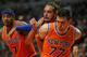 CHICAGO, IL - OCTOBER 31: Joakim Noah #13 of the Chicago Bulls battles for position on a free-throw with Carmelo Anthony #7 (L) and Andrea Bargnani #77 of the New York Knicks at the United Center on October 31, 2013 in Chicago, Illinois. The Bulls defeated the Knicks 82-81. NOTE TO USER: User expressly acknowledges and agrees that, by downloading and or using this photograph, User is consenting to the terms and conditions of the Getty Images License Agreement. (Photo by Jonathan Daniel/Getty Images)
