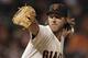 San Francisco Giants' Madison Bumgarner works against the Colorado Rockies in the seventh inning of a baseball game Tuesday, Aug. 26, 2014, in San Francisco. (AP Photo/Ben Margot)