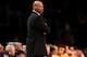 LOS ANGELES, CA - JANUARY 13: Head coach Byron Scott of the Cleveland Cavaliers looks on during the game with the Los Angeles Lakers at Staples Center on January 13, 2012 in Los Angeles, California. The Lakers won 97-92. NOTE TO USER: User expressly acknowledges and agrees that, by downloading and or using this photograph, User is consenting to the terms and conditions of the Getty Images License Agreement. (Photo by Stephen Dunn/Getty Images)