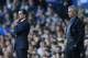 LIVERPOOL, ENGLAND - SEPTEMBER 14: Everton Manager Roberto Martinez looks on with Chelsea Manager Jose Mourinho (r) during the Barclays Premier League match between Everton and Chelsea at Goodison Park on September 14, 2013 in Liverpool, England. (Photo by Clive Brunskill/Getty Images)