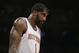 New York Knicks' Amar'e Stoudemire walks on the floor during the second half of an NBA basketball game against the Portland Trail Blazers Wednesday, Feb. 5, 2014, in New York. The Trail Blazers won the game 94-90.(AP Photo/Frank Franklin II)