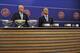 NYON, SWITZERLAND - AUGUST 08: UEFA General Secretary Gianni Infantino and UEFA Competition Director Giorgio Marchetti proceed to the 2014/15 UEFA Europa League Play-off round draw at the UEFA headquarters, The House of European Football, on August 8, 2014 in Nyon, Switzerland. (Photo by Harold Cunningham/Getty Images)