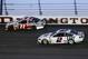 Denny Hamlin and Brad Keselowski battle at Darlington Raceway. Note the stripe on the wall.