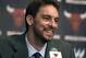 The Chicago Bulls newest acquisition, free agent forward/center Pau Gasol, speaks at an NBA news conference Friday, July 18, 2014, in Chicago. The Bulls are hoping Gasol will help bolster their offensive attack after they struggled to score at times last year. Gasol a 13-year veteran of the NBA, comes to Chicago after spending the past six-plus seasons with the Los Angeles Lakers. (AP Photo/M. Spencer Green)