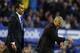 LIVERPOOL, ENGLAND - SEPTEMBER 14: Chelsea Manager Jose Mourinho and Everton Manager Roberto Martinez (L) react during the Barclays Premier League match between Everton and Chelsea at Goodison Park on September 14, 2013 in Liverpool, England. (Photo by Chris Brunskill/Getty Images)