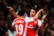 LONDON, ENGLAND - AUGUST 27: Alexis Sanchez (R) of Arsenal celebrates with team mate Santi Cazorla of Arsenal after scoring during the UEFA Champions League Qualifier 2nd leg match between Arsenal and Besiktas at the Emirates Stadium on August 27, 2014 in London, United Kingdom. (Photo by Shaun Botterill/Getty Images)