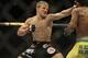 T.J. Dillashaw, left, fights Hugo Viani during the first round of a UFC bantamweight mixed martial arts fight in San Jose, Calif., Saturday, April 20, 2013. Dillashaw won by technical knock out in the first round. (AP Photo/Jeff Chiu)