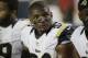 St. Louis Rams defensive end Michael Sam (96) sits on the sidelines during the first half of an NFL preseason football game against the Miami Dolphins, Thursday, Aug. 28, 2014 in Miami Gardens, Fla. (AP Photo/Lynne Sladky)