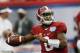 Alabama quarterback Blake Sims (6) warms up before an NCAA college football game against West Virginia Saturday, Aug. 30, 2014, in Atlanta. (AP Photo/John Bazemore)