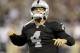Oakland Raiders quarterback Derek Carr (4) reacts after the Raiders scored a touchdown during the first half of an NFL preseason football game against the Seattle Seahawks in Oakland, Calif., Thursday, Aug. 28, 2014. (AP Photo/Ben Margot)