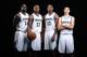 MINNEAPOLIS, MN - AUGUST 26: Anthony Bennett #24, Andrew Wiggins #22, Thaddeus Young #33 and Zach LaVine #8 of the Minnesota Timberwolves pose for portraits on August 26, 2014 at Target Center in Minneapolis, Minnesota. NOTE TO USER: User expressly acknowledges and agrees that, by downloading and or using this Photograph, user is consenting to the terms and conditions of the Getty Images License Agreement. Mandatory Copyright Notice: Copyright 2014 NBAE (Photo by David Sherman/NBAE via Getty Images)