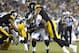 Aug 21, 2014; Philadelphia, PA, USA; Philadelphia Eagles running back Henry Josey (34) is stopped by Pittsburgh Steelers outside linebacker Jarvis Jones (95) at Lincoln Financial Field. The Eagles defeated the Steelers, 31-21. Mandatory Credit: Eric Hartline-USA TODAY Sports