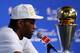 SAN ANTONIO, TX - JUNE 15: Finals MVP Kawhi Leonard #2 of the San Antonio Spurs speaks to the media after defeating the Miami Heat in Game Five of the 2014 NBA Finals 104-87 at the AT&T Center on June 15, 2014 in San Antonio, Texas. NOTE TO USER: User expressly acknowledges and agrees that, by downloading and or using this photograph, User is consenting to the terms and conditions of the Getty Images License Agreement. (Photo by Chris Covatta/Getty Images)