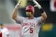 OAKLAND, CA - AUGUST 24: Albert Pujols #5 of the Los Angeles Angels of Anaheim celebrates after hitting an RBI single against the Oakland Athletics during the fourth inning at O.co Coliseum on August 24, 2014 in Oakland, California. (Photo by Jason O. Watson/Getty Images)