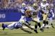 New Orleans Saints tight end Jimmy Graham (80) out runs the tackle of Indianapolis Colts inside linebacker D'Qwell Jackson during the first half of an NFL preseason football game in Indianapolis, Saturday, Aug. 23, 2014. (AP Photo/AJ Mast)