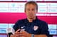 SAO PAULO, BRAZIL - JUNE 27: Head coach Jurgen Klinsmann of the United States speaks to the media during training at Sao Paulo FC on June 27, 2014 in Sao Paulo, Brazil. (Photo by Kevin C. Cox/Getty Images)