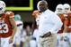 Aug 30, 2014; Austin, TX, USA; Texas Longhorns head coach Charlie Strong during warm ups before the game against the North Texas Mean Green at Darrell K Royal-Texas Memorial Stadium. Mandatory Credit: Soobum Im-USA TODAY Sports