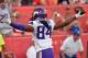 Aug 23, 2014; Kansas City, MO, USA; Minnesota Vikings wide receiver Cordarrelle Patterson (84) celebrates as he scores a touchdown in the first half against the Kansas City Chiefs at Arrowhead Stadium. Mandatory Credit: Denny Medley-USA TODAY Sports
