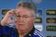 FILE - In this Wednesday March 6, 2013 file photo, Anzhi's head coach Guus Hiddink speaks during a news conference, at Luzhniki stadium in Moscow, Russia. Guus Hiddink will take over as Netherlands coach after the World Cup, when Louis van Gaal is stepping down, the country's football association announced on Friday March 28, 2014. (AP Photo/Ivan Sekretarev, File)