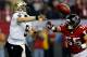 ATLANTA, GA - NOVEMBER 21: Quarterback Drew Brees #9 of the New Orleans Saints is pressured by outside linebacker Paul Worrilow #55 of the Atlanta Falcons during a game at the Georgia Dome on November 21, 2013 in Atlanta, Georgia. (Photo by Kevin C. Cox/Getty Images)