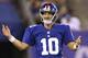 New York Giants quarterback Eli Manning reacts during the first half of an NFL preseason football game against the New England Patriots, Thursday, Aug. 28, 2014, in East Rutherford, N.J. (AP Photo/John Minchillo)