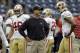 Head coach Jim Harbaugh preps his team for the 49ers' first matchup of the 2014 season in Dallas.