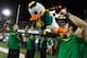 The Oregon Duck does a set of pushups during the fourth quarter of an NCAA college football game in Eugene, Ore., Saturday, Aug. 30, 2014 (AP Photo/Ryan Kang)