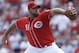 Cincinnati Reds relief pitcher Jonathan Broxton throws against the Atlanta Braves in the ninth inning of a baseball game, Sunday, Aug. 24, 2014, in Cincinnati. The Reds won 5-3. (AP Photo/Al Behrman)