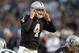 Aug 28, 2014; Oakland, CA, USA; Oakland Raiders quarterback Derek Carr (4) gestures during the game against the Seattle Seahawks at O.co Coliseum. Mandatory Credit: Kirby Lee-USA TODAY Sports