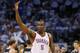 OKLAHOMA CITY, OK - MAY 27: Kendrick Perkins #5 of the Oklahoma City Thunder gestures to the crowd in the third quarter against the San Antonio Spurs during Game Four of the Western Conference Finals of the 2014 NBA Playoffs at Chesapeake Energy Arena on May 27, 2014 in Oklahoma City, Oklahoma. NOTE TO USER: User expressly acknowledges and agrees that, by downloading and or using this photograph, User is consenting to the terms and conditions of the Getty Images License Agreement. (Photo by Ronald Martinez/Getty Images)