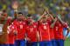 BELO HORIZONTE, BRAZIL - JUNE 28: (L-R) Gonzalo Jara, Gary Medell, Fabian Orellana, Eduardo Vargas and Eugenio Mena of Chile react after being defeated by Brazil in a penalty shootout during the 2014 FIFA World Cup Brazil round of 16 match between Brazil and Chile at Estadio Mineirao on June 28, 2014 in Belo Horizonte, Brazil. (Photo by Quinn Rooney/Getty Images)