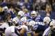 Indianapolis Colts quarterback Andrew Luck (12) calls a play during the first half of an NFL football game against the Denver Broncos, Sunday, Oct. 20, 2013, in Indianapolis. (AP Photo/AJ Mast)
