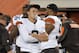 Cleveland Browns quarterback Johnny Manziel blows a bubble on the sidelines on the fourth quarter of a preseason NFL football game against the Chicago Bears Thursday, Aug. 28, 2014, in Cleveland. (AP Photo/David Richard)