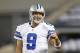 Aug 16, 2014; Arlington, TX, USA; Dallas Cowboys quarterback Tony Romo (9) throws prior to the game against the Baltimore Ravens at AT&T Stadium. Mandatory Credit: Matthew Emmons-USA TODAY Sports