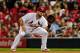 ST. LOUIS, MO - AUGUST 7: Matt Adams #32 of the St. Louis Cardinals catches a line drive during the sixth inning against the Boston Red Sox at Busch Stadium on August 7, 2014 in St. Louis, Missouri. (Photo by Jeff Curry/Getty Images)