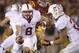 Stanford quarterback Kevin Hogan, left, hands off to running back Tyler Gaffney during the second half of an NCAA college football game against Southern California, Saturday, Nov. 16, 2013, in Los Angeles. USC won 20-17. (AP Photo/Mark J. Terrill)