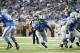 Detroit Lions running back Joique Bell (35) runs the bases against the Jacksonville Jaguars during a preseason NFL football game at Ford Field in Detroit, Friday, Aug. 22, 2014. (AP Photo/Rick Osentoski)
