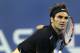 Roger Federer, of Switzerland, watches a serve to Gael Monfils, of France, during the quarterfinals of the U.S. Open tennis tournament, Thursday, Sept. 4, 2014, in New York. (AP Photo/Charles Krupa)