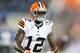 DETROIT, MI - AUGUST 09: Josh Gordon #12 of the Cleveland Browns warms up prior to the start of the preseason game against the Detroit Lions at Ford Field on August 9, 2014 in Detroit, Michigan. The Lions defeated the Browns 13-12 in a preseason game. (Photo by Leon Halip/Getty Images)