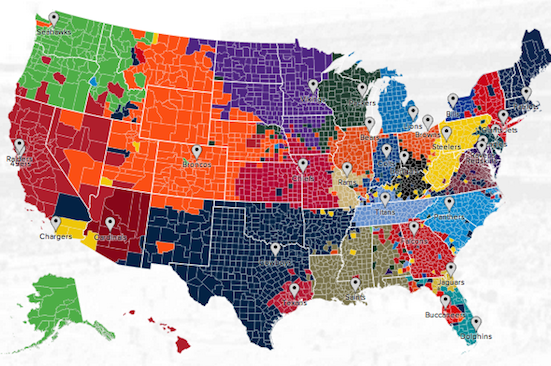 Twitter Map Shows NFL Fandom by County in the United States